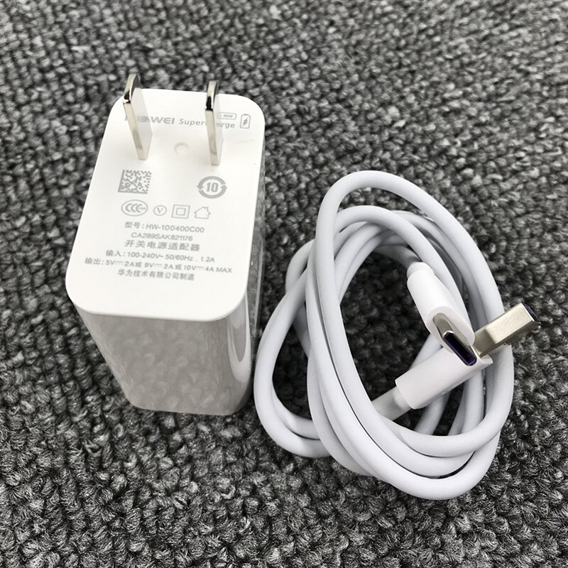 Huawei-cargador rápido P30 Pro, adaptador Usb con Carga rápida de carga rápida de 40W, Cable tipo C 5A para P20 Mate 30 Pro 20 20x: US Charge and Cable