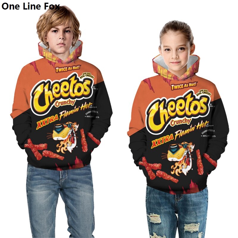 OneLineFox Kinder Hoodies 3D Druck Cheetos Feuer Phoenix Hoodie Sweatshirt Kinder Hip Hop Hoodie Jungen Mädchen Langarm Pullover