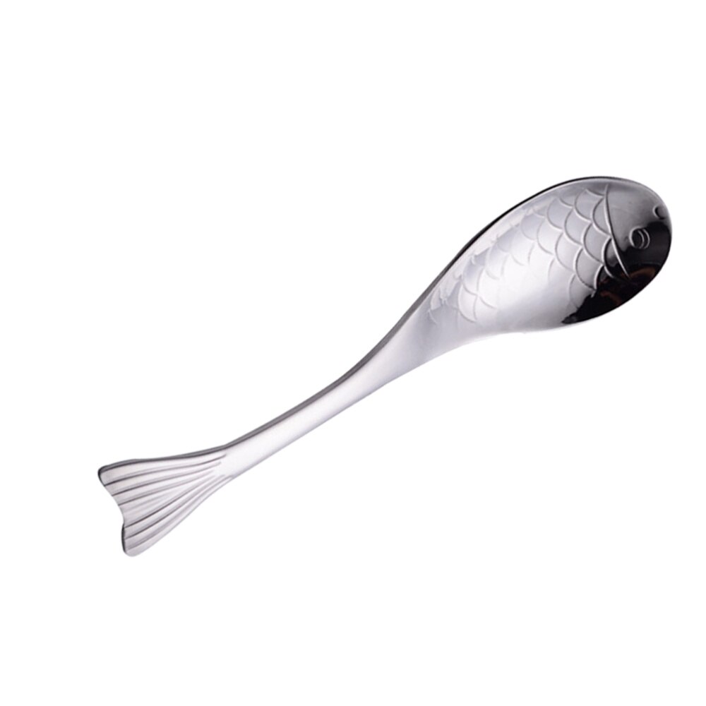 1pc Spoon Stylish Silver Fish Shape Soup Spoon: Silver