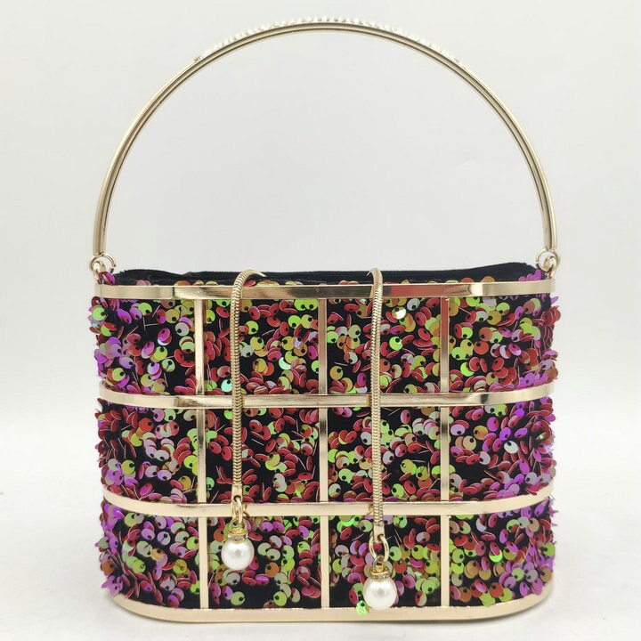 Boutique De Fgg Bling Lovertjes Vrouwen Metalen Emmer Clutch Handtassen Chain Schouder Crossbody Tassen Party Cocktail Avond Purse Bag: MIL1290-RED