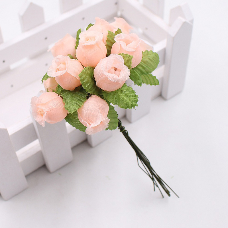 1 bukett 12 blomhuvuden mini ros konstgjord siden blomgren små rosenknoppar för hemmet bröllopsfest gör-det-själv-inredning