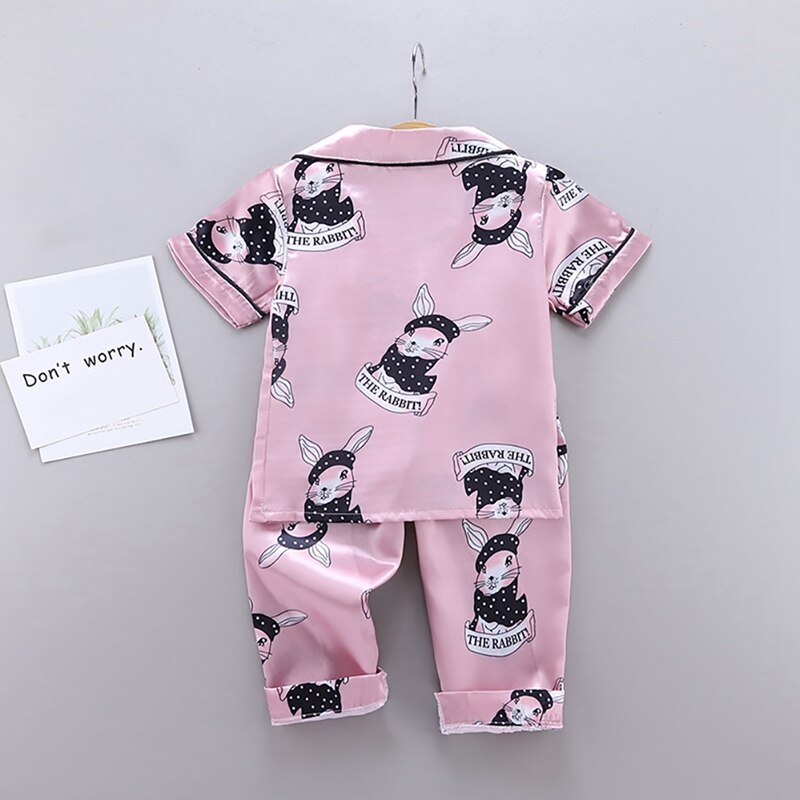 Sommer Baby Kleidung freundlicher Mädchen Jungen Pyjama Giraffe Nachtwäsche 2Stck Kurzarm Bluse Spitzen + Nacht Hosen einstellen 7
