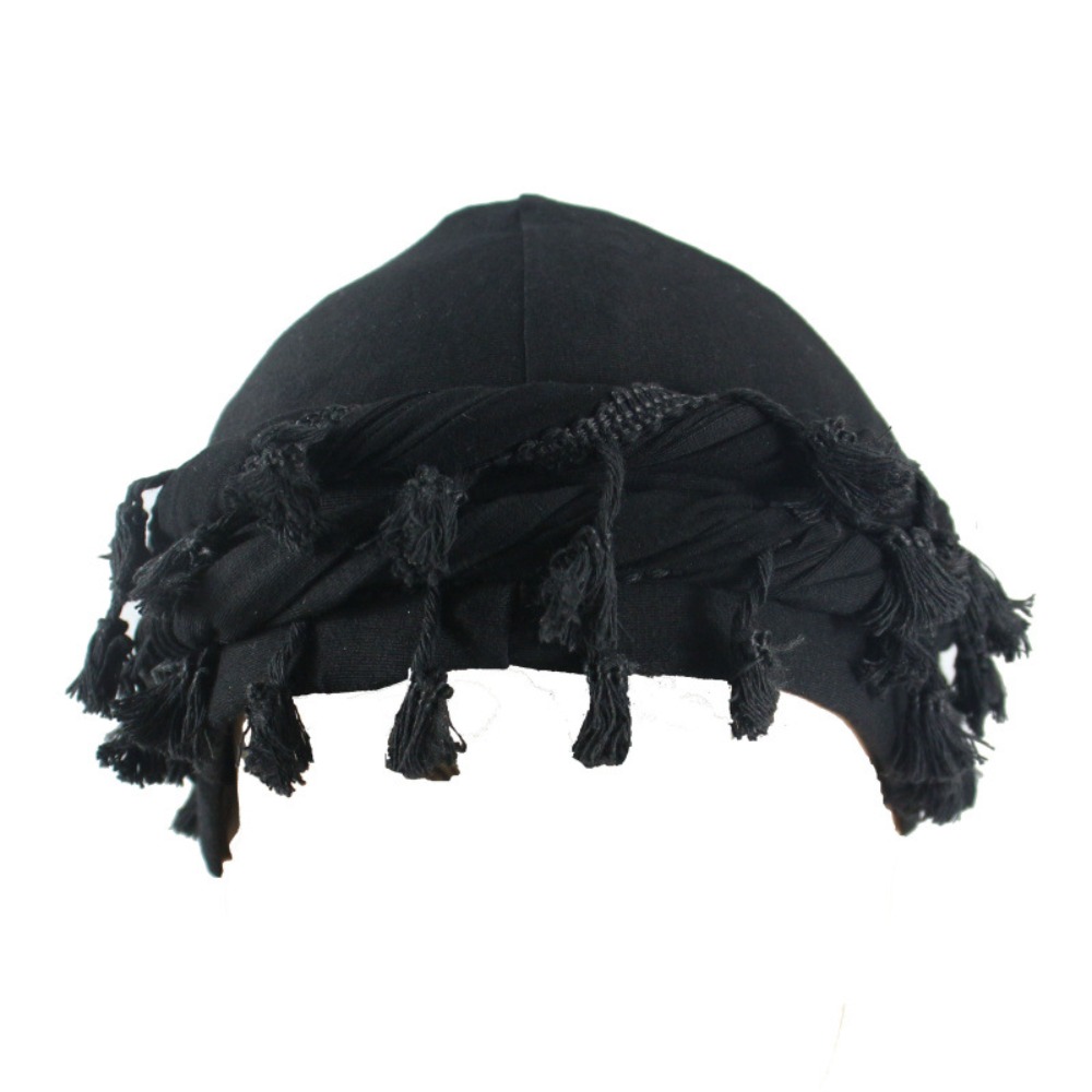 Solid kvast punk bandana hat frynser burr kant snoet hale hat dobbelt lag dockerhat herre fletningshat vandretur: Hvid
