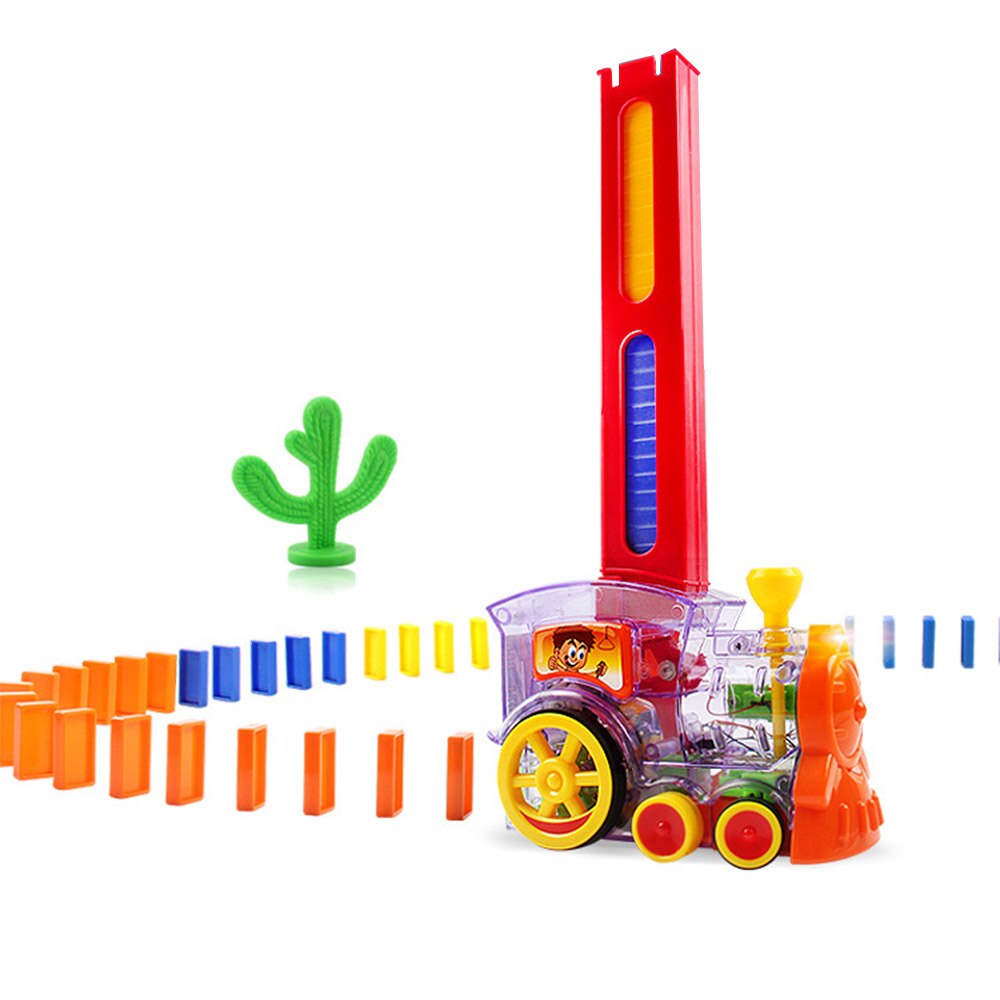 Domino tog bil model legetøj automatisk opretter farverige domino blokke spil med belastning pædagogisk legetøj: Gennemsigtig front