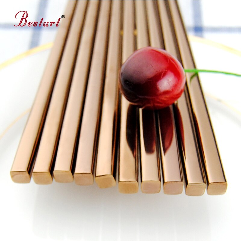 5 par återanvändbara japanska sushi ätpinnar roséguld fyrkantiga chop hashi pinnar rostfritt stål baguette chinoise ätpinnar set