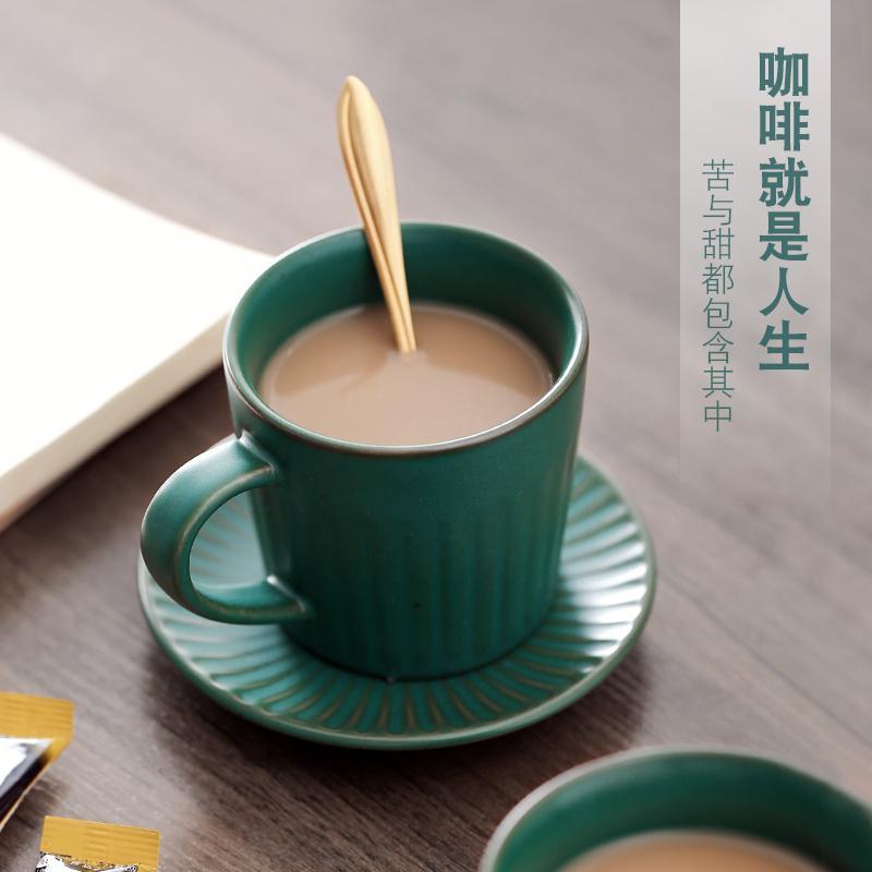 European-style coffee cup set dark green stripe retro ceramic coffee cup saucer latte simple cup cup