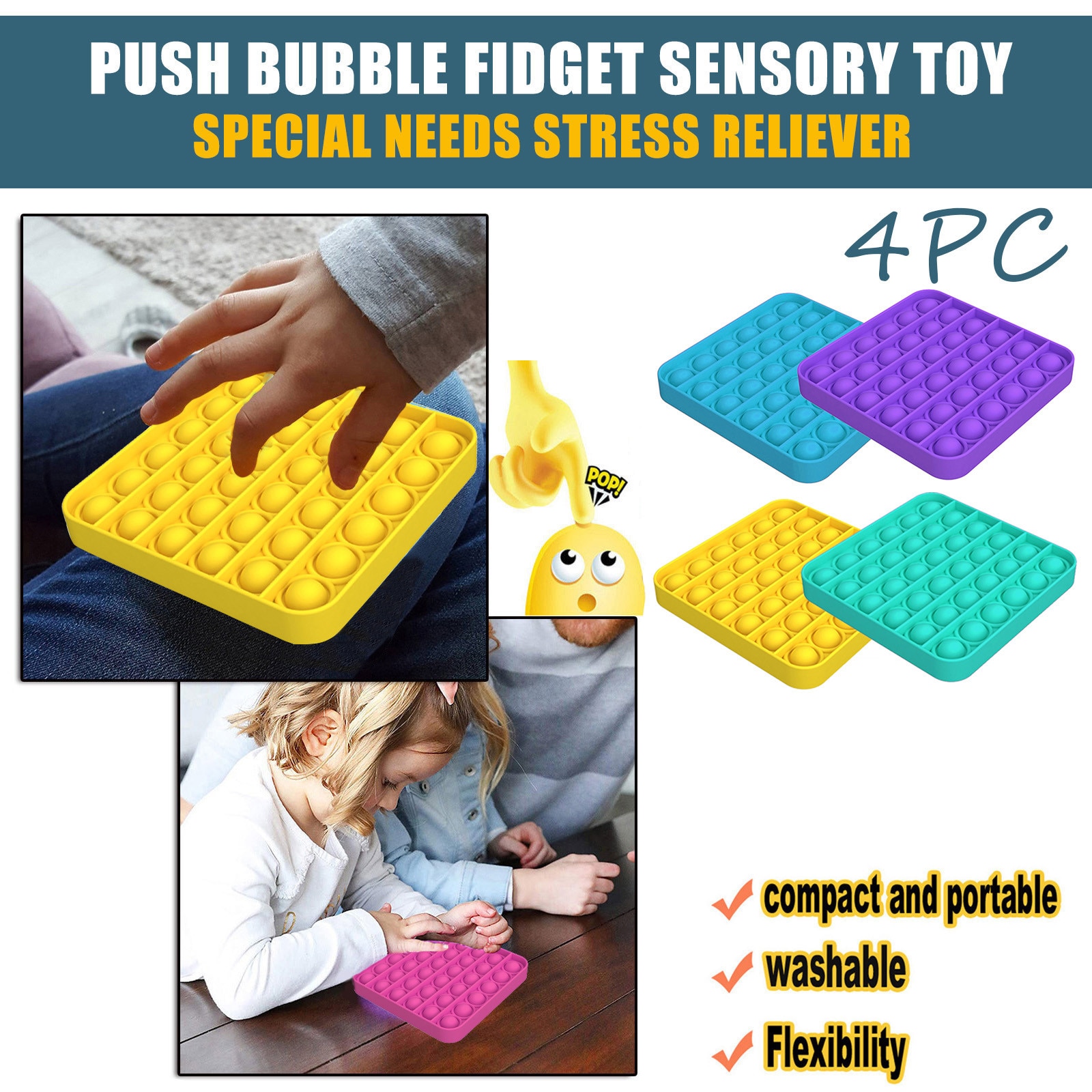 Kinderen Antistress Speelgoed Fidget Spinner Popit Speelgoed 4Pc Push Bubble Fidget Zintuiglijke Speelgoed Autisme Speciale Behoeften Stress Reliever Speelgoed