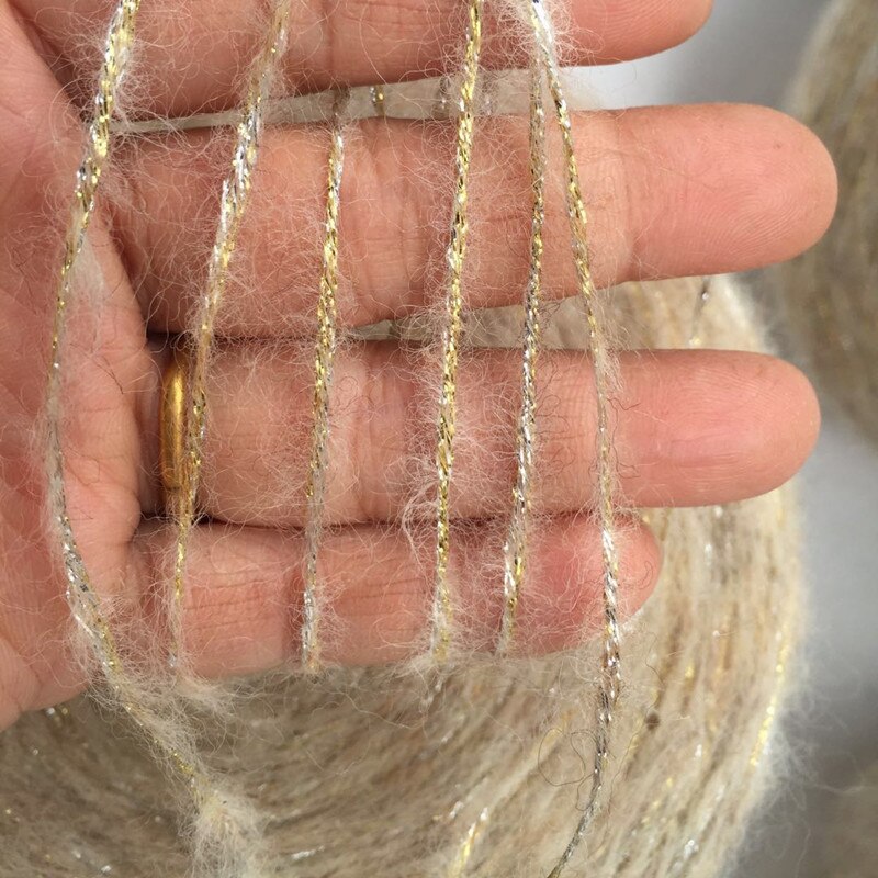 Hilo de núcleo hueco de mohair dorado y plateado, 1000 Lana, tejido a mano, suéter, abrigo sombrero bolso, joyería, hilo suave, 64% m de brillo
