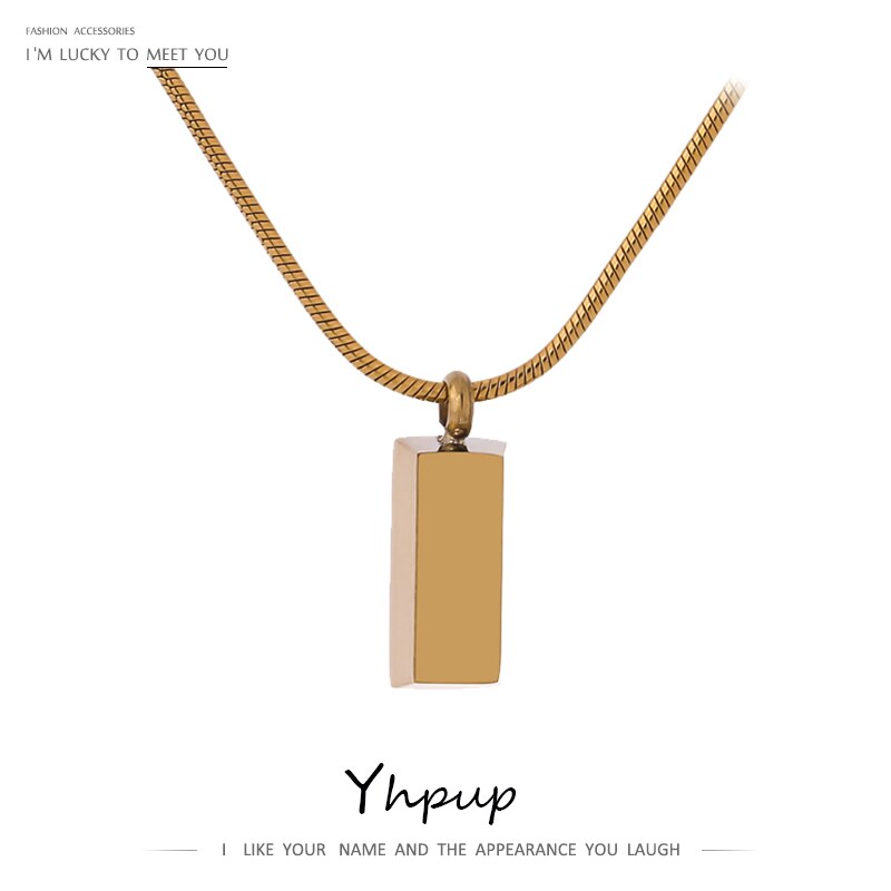 Yhpup Statement Necklace for Women Stainless Steel Jewelry Stylish Golden Metal Geometric Pendant Chain Choker Necklace