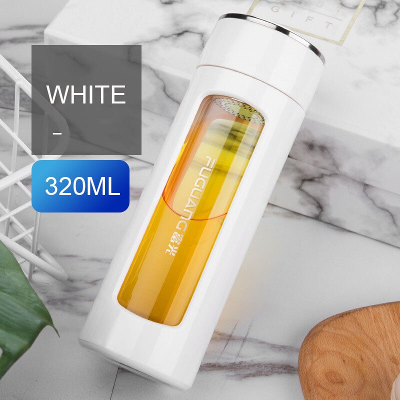 320ml vandflaske protein shaker udendørs rejse bærbar lækagesikker citronsaft glas vandflaske anti-skoldning hård: Hvid