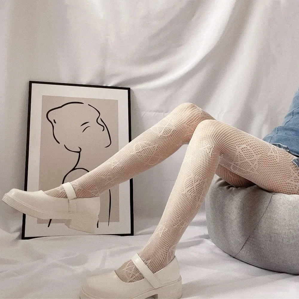 Star Heart Lolita Socks Tattoo Print Pantyhose Fishnet Stockings Kitty Cat Japanese JK Tights Gothic Cosplay Lace Black Tights: Khaki