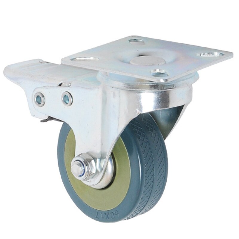 4Pcs Set Heavy Duty 50X17mm PVC Swivel Castor Wheels Trolley Caster Brake Model:4 with Brake HL-5