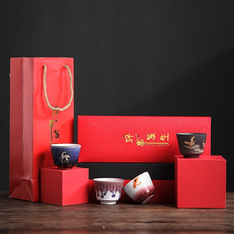 Taza de cerámica horneada hecha a mano de estilo japonés, conjunto de taza maestra Personal, taza de gran tamaño, caja de , tazas de té, 4 Uds.