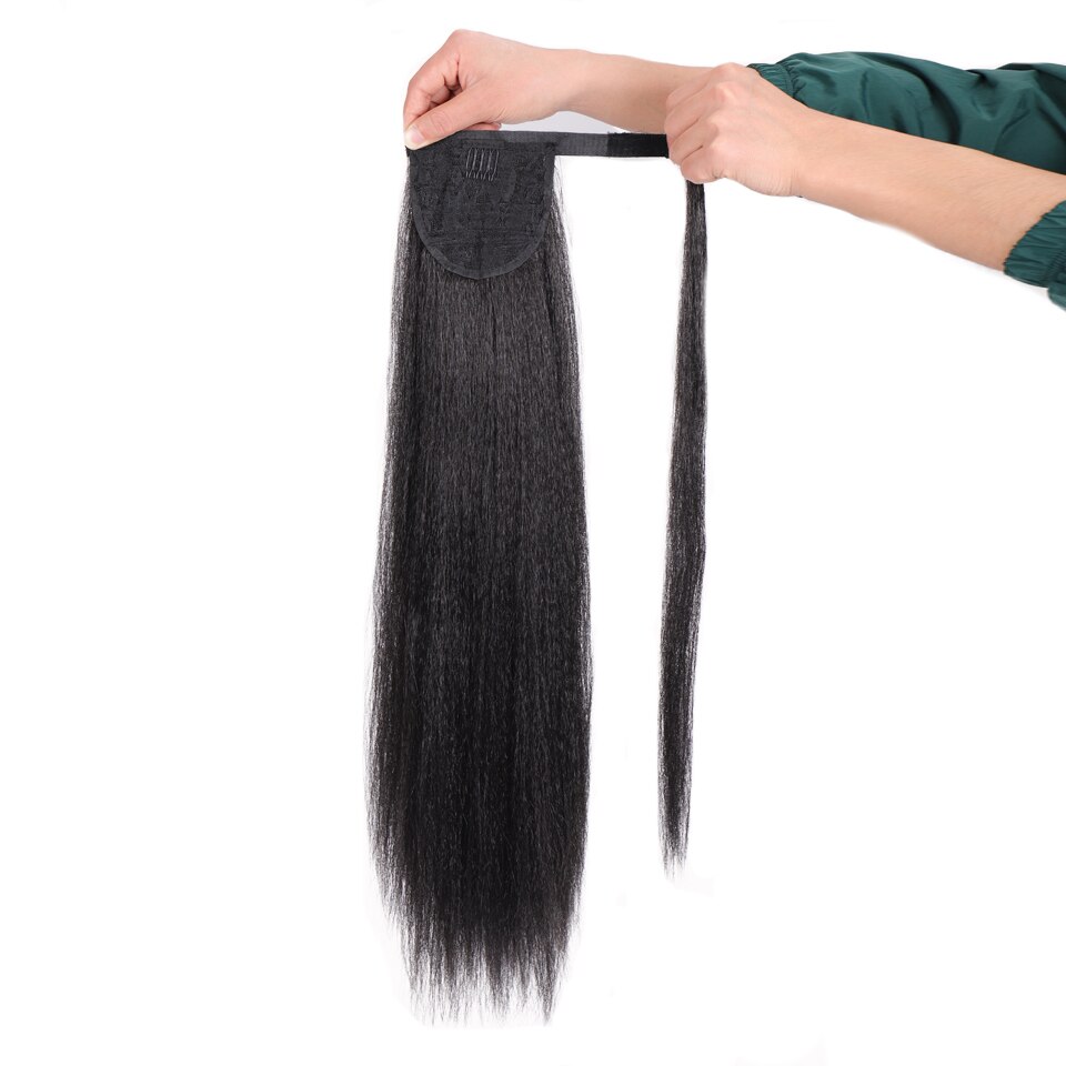 HOUYAN 20 Inch Drawstring Synthetic Long Afro Kinky Straight Ponytail Extension for Black Women Clip in Ponytail Hair Extension