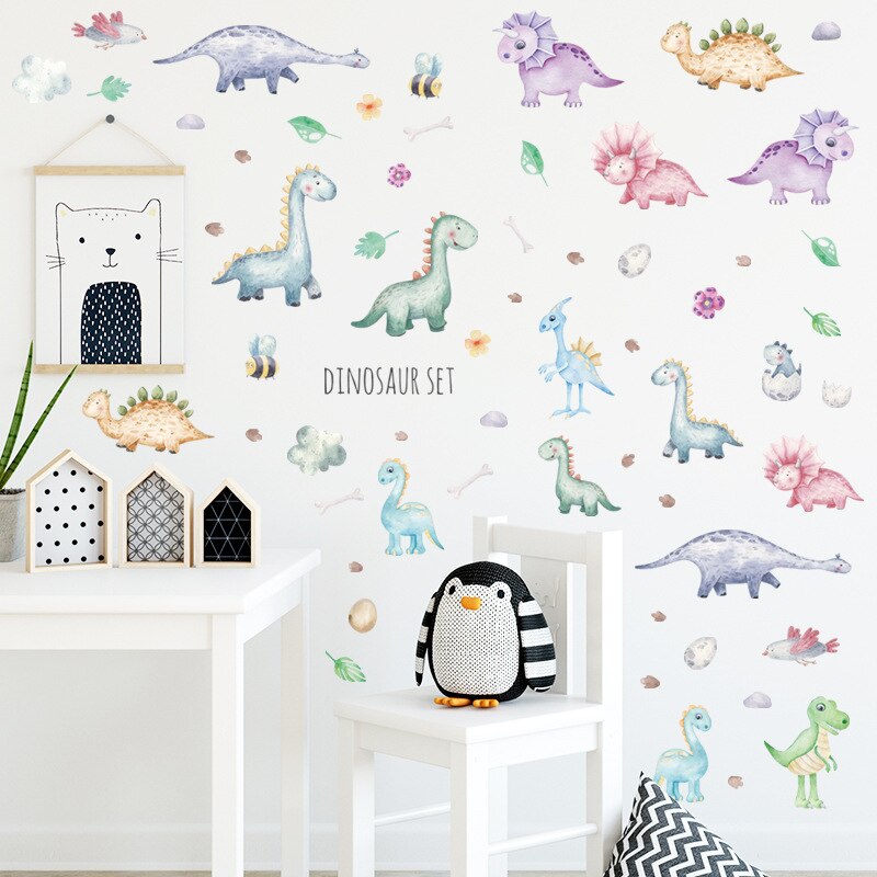 Cartoon Dinosaurus Set Muurstickers Voor Kinderen Kamers Nursery Muur Decor Verwijderbare Decals Voor Nursery Home Decor Vinyl Art Muurschilderingen
