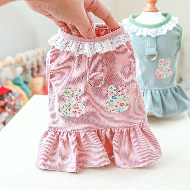 Rabbit Print Pet Clothes Lace Dog Dress For Dogs Skirt Dog Wedding Dresses Spring Clothes For Dogs Pet Cat Dress Yorkshire Pug