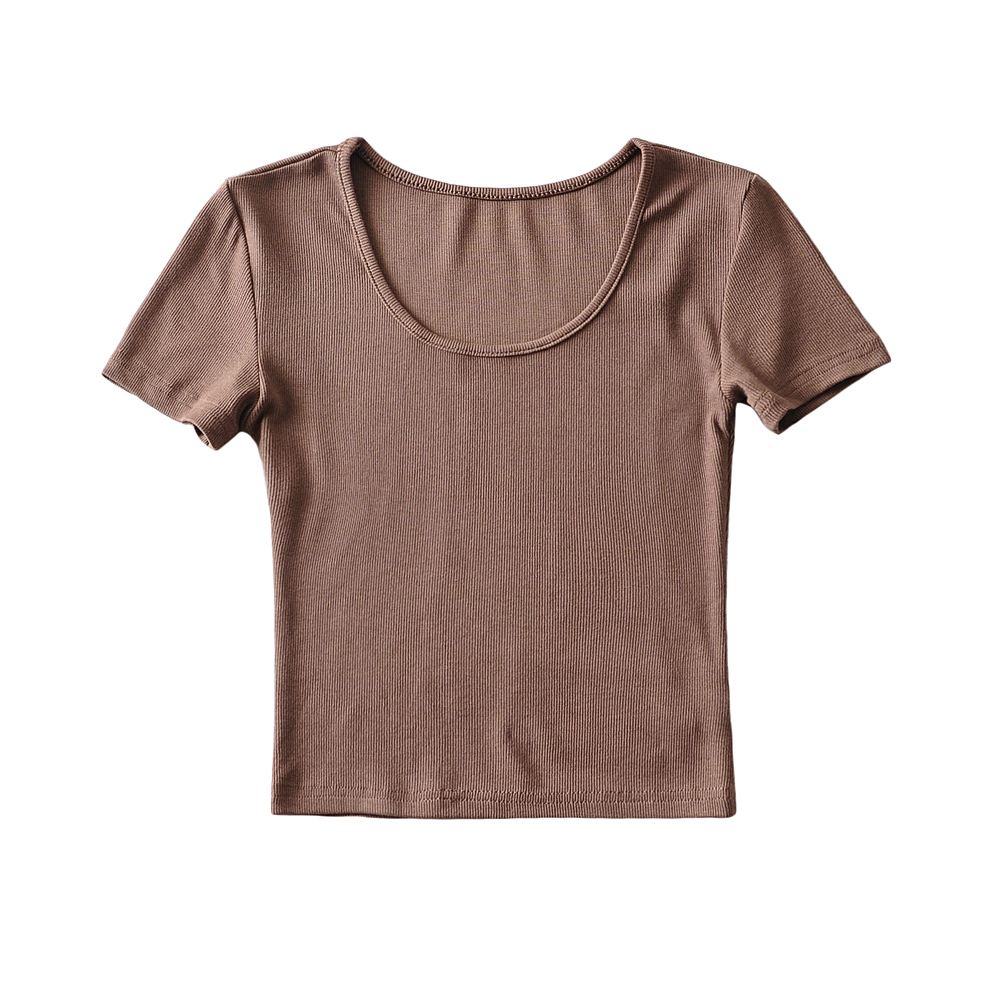 Bradely Michelle Casual Summer Woman Slim Fit T-shirt Tight Short-Sleeve O-neck Tee Crop Tops: S / Chocolate