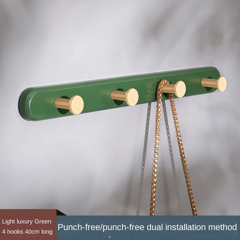 Kledingrek Muur Opknoping Muur Gemonteerde Ponsen-Gratis Kleding Haak Muur Ingang Achter Entree Garderobe Licht Luxe Kleding haak: Green 4 hooks