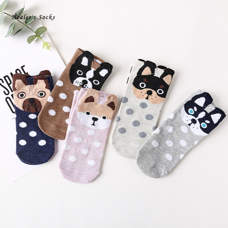 Dot Gelukkige Vrouw Sokken Katoen Kleur Cartoon Husky Shiba Inu Grappige Harajuku Casual Korea Zachte Mode Kawaii Meisjes Korte sokken