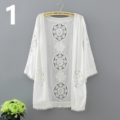 Veste boléro en dentelle à manches longues pour femmes, vêtements de plage, chemises de plage, Cape ajourée hauts élégants, veste d'été de mariage: 1