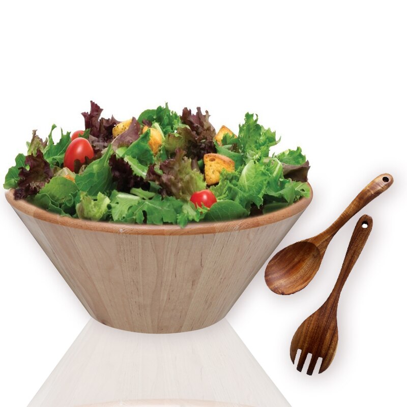 Cuenco de madera-ensaladera de madera con servidores de ensalada de Acacia, mezclador de 10 ", servicio, Frutero de madera