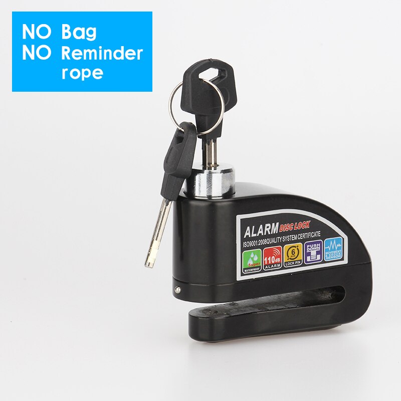 Motorcycle Scooter Metal Security Anti-theft Wheel Disc Brake Lock Alarm 2m Reminder Rope Alarm Lock BikeBrake Bag Spare Battery: Black Package A