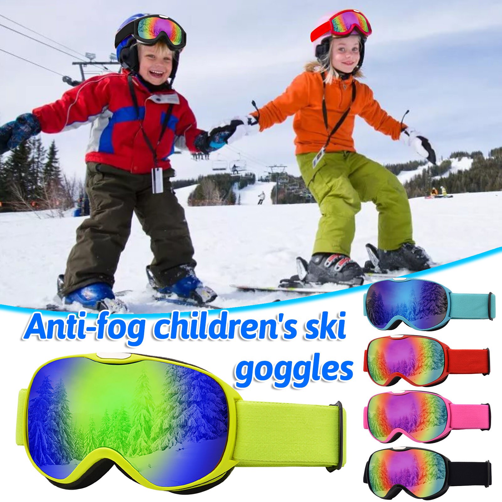 Volledige Gezicht Kinderen Antifog Ski Snowboard Goggles Verstelbare Bescherming Sneeuw Bril Plastic Lichtgewicht