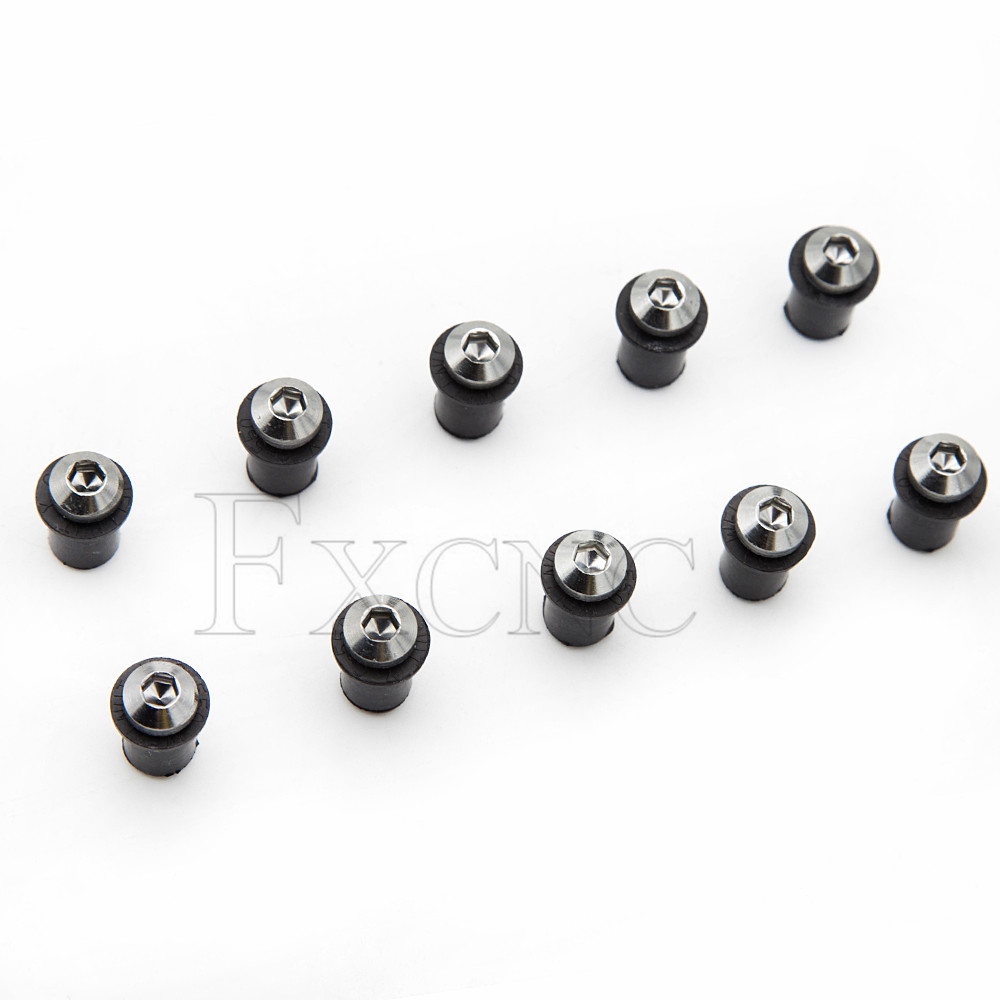 10 Uds. Tuercas universales de goma para motocicleta de 5mm/0,20 pulgadas, carenado de parabrisas, tornillos de aluminio anodizado para Moto