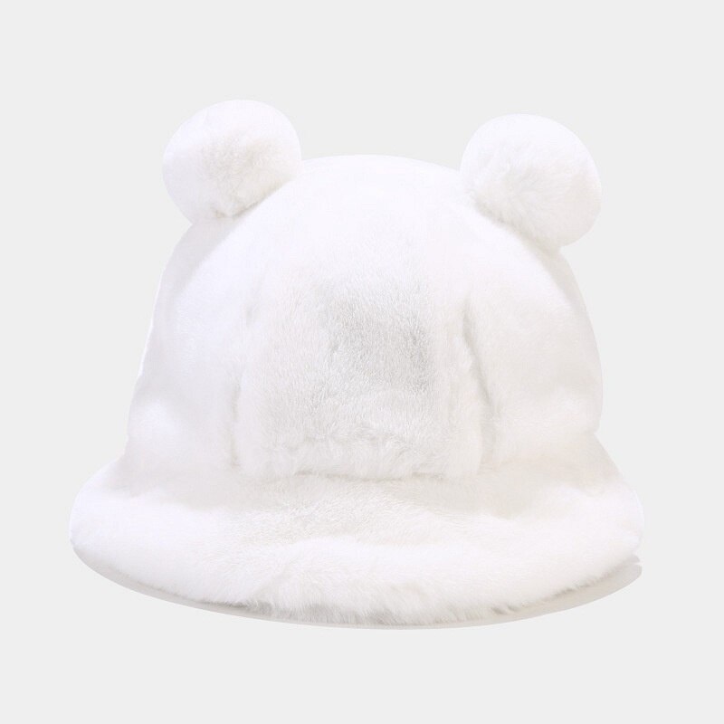 Cappello da pescatore giapponese carino peloso orecchio coda giovane donna studente Qiu dong ispessimento bacino di cappello caldo: bianca