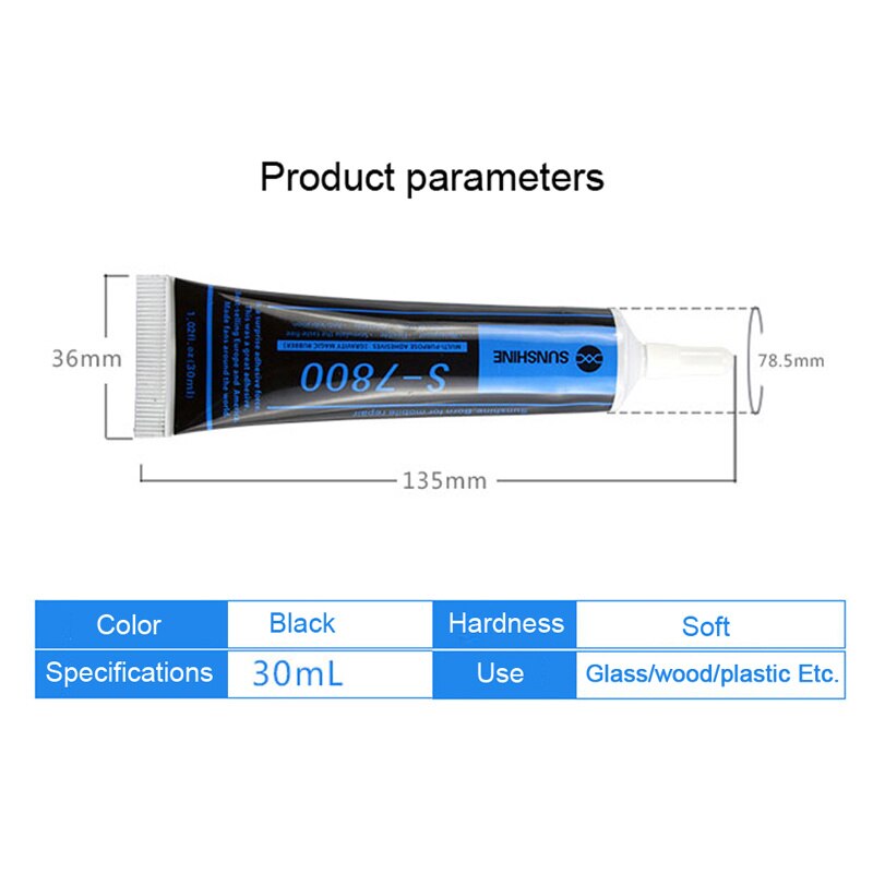 SUNSHINE S-7800 30ml Phone Repair Adhesive Black Soft Glue LCD Screen Sticky Framed Crack Seal Glue for Iphone Bonding Adhesive
