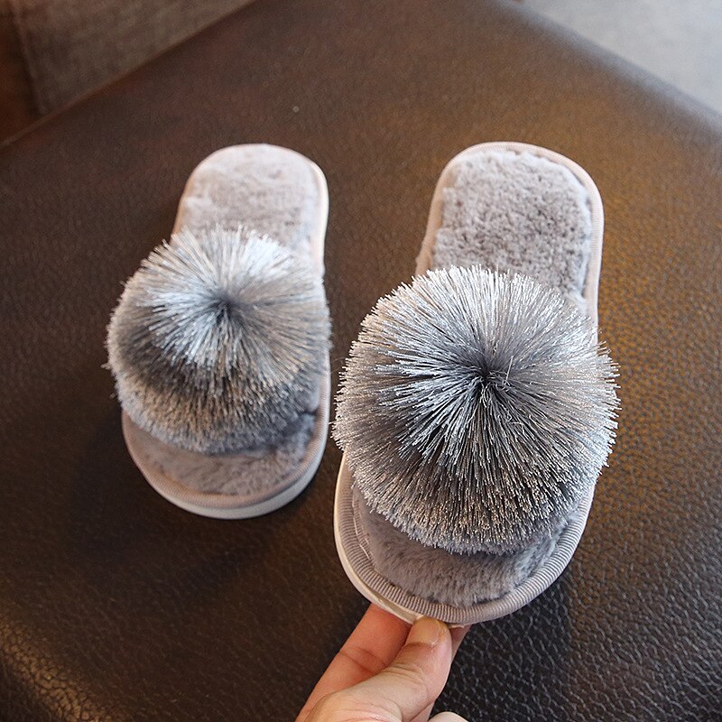 Vinter børn hjemmesko småbørn piger flip flop plys baby indendørs sko varme børn hjemmesko med plys bold sjt 008: Sjt 008 grå / Cn 34 indersål 22cm