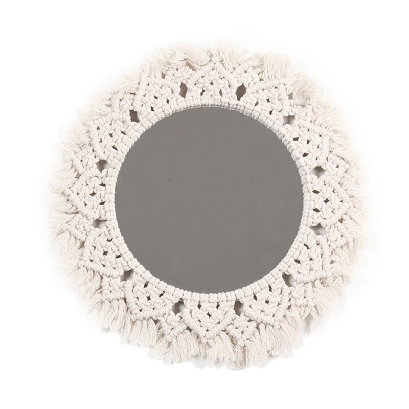 Round Cotton Rope Braided Tassel Mirror Wall Frame Decorative Hanging Makeup Mirror Ideal for Home Hanging Decoration Woven Make: I