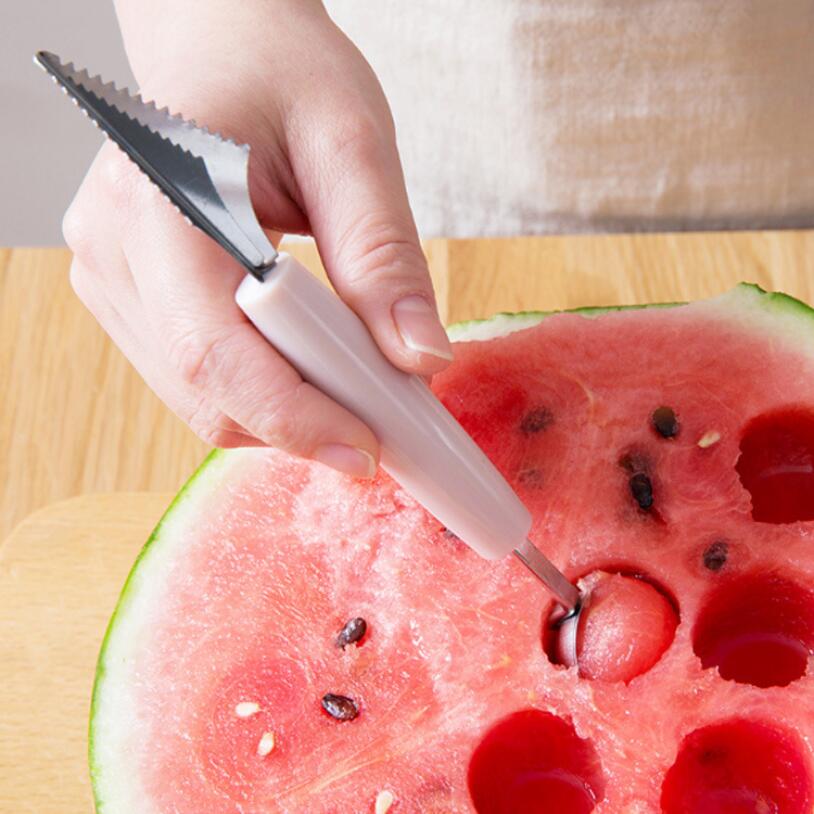 Dobbelt hoved udskæring værktøjer frugt grave kugle ske diy frugt udskæring kniv vandmelon scoops køkken gadgets