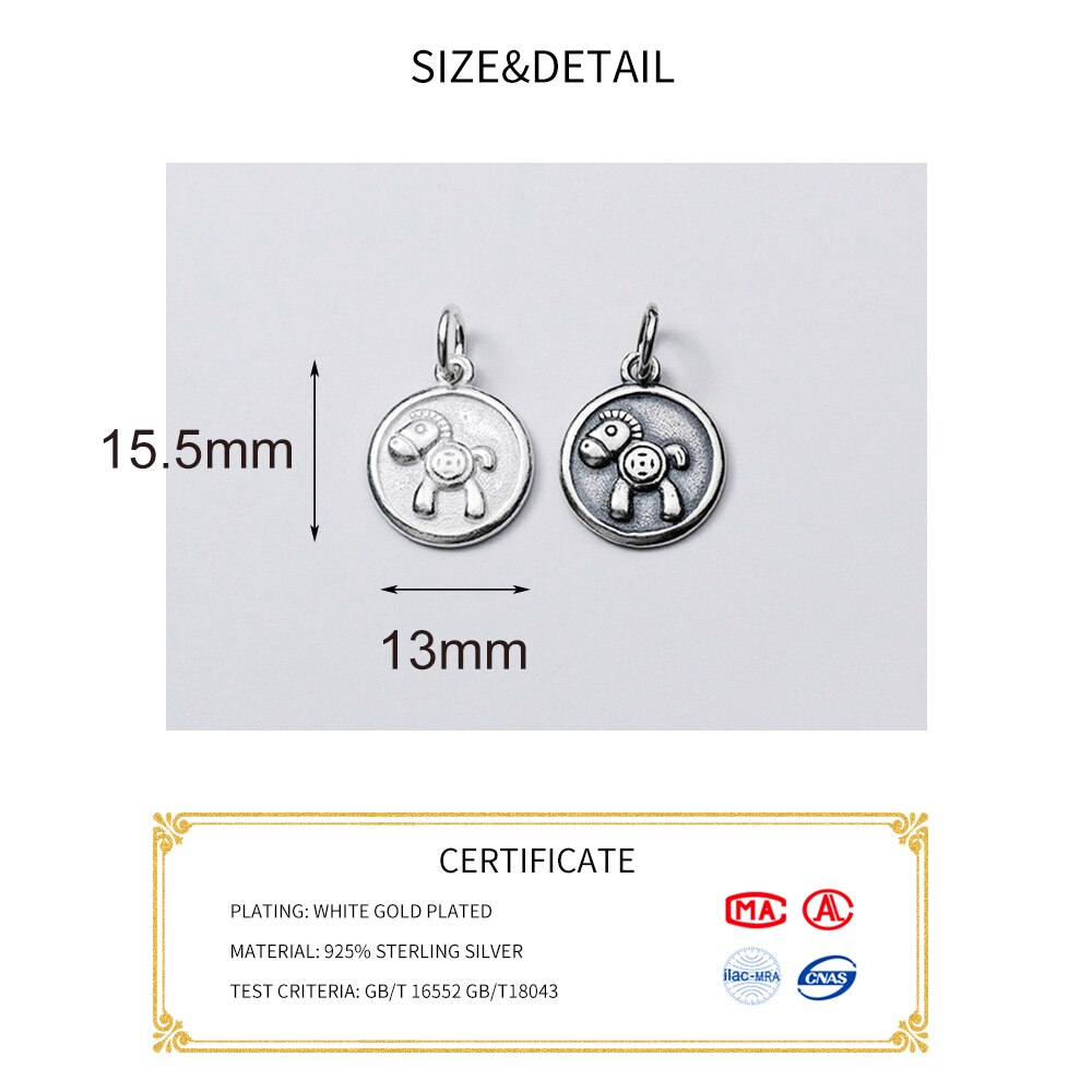 Meetsoft modisch 925 Sterling thailändisch silber runde kleine pferdeanhänger diy handgemachte halskette dekoration Armbinde schmuck accessoire