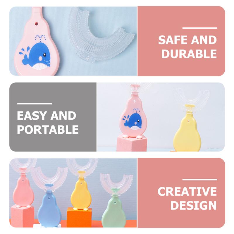 4 pces crianças 360 graus u-forma escova de dentes manual dos desenhos animados padrão escova de dentes para 2-12y crianças com cabeça de silicone macio
