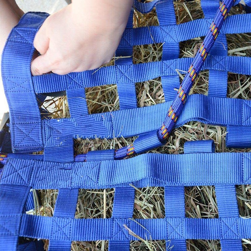 Slow Feed Set of Hay Bag and Hay Net for Horses, Adjustable Travel Feeder for Trailer and Stall Simulates Grazing