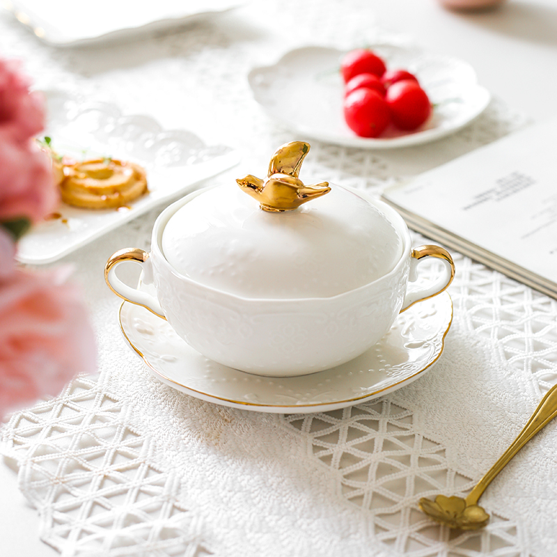 Bird's Nest Bowl Ceramic Covered Stewed Tremella Bowl Soup Bowl Dessert Bowl Continental Court Vintage Phnom Penh Ear Bowl