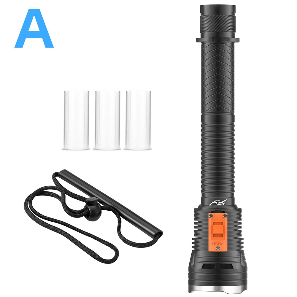 Utomhusficklampa dykning ficklampa nattdykning 290*60*36mm -knappsbrytare maxdjup 50 meter flera batterialternativ: Vit