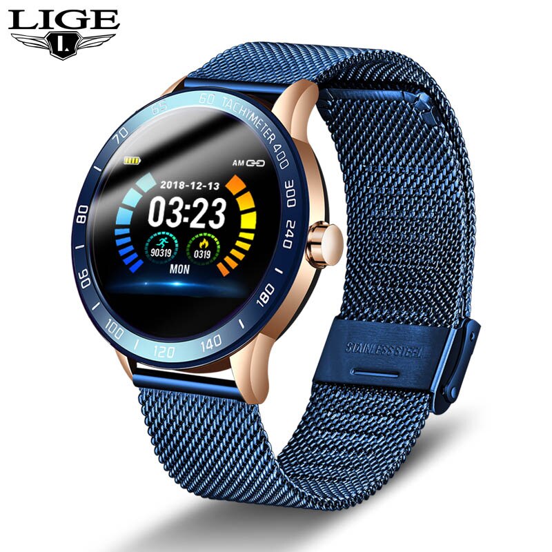 Luik Stalen Slimme Band Mannen Hartslag Bloeddruk Multifunctionele Sport Smartwatch Stappenteller IP67 Waterdichte Fitness Tracker: All blue