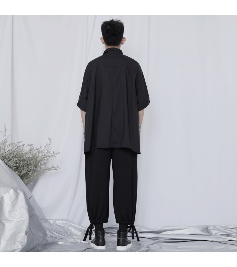 Pantalones de pierna ancha para hombre, pantalones holgados de pierna recta, tendencia japonesa Yamamoto, estilista negro oscuro, pantalones cortos punk para hombres