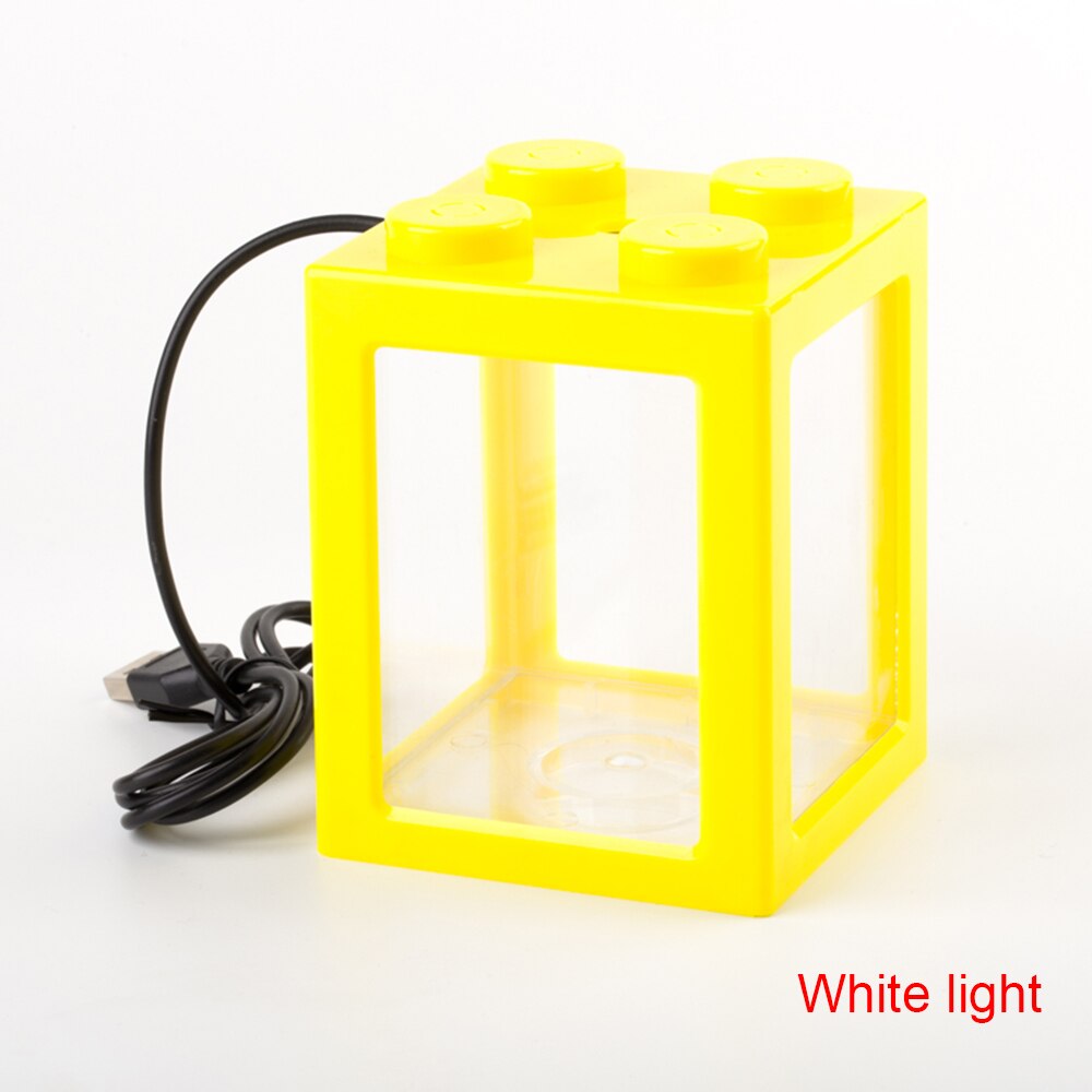 Usb mini akvarie akvarium med led lampe lys små akvarier stabelbare rumble fisk cylinder akvarie forsyninger: Gul