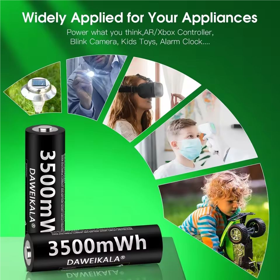 1.5v oplaadbare aa lithium-ionbatterijen met hoge capaciteit van 3500 mwh voor speelgoed met afstandsbediening, snelladen