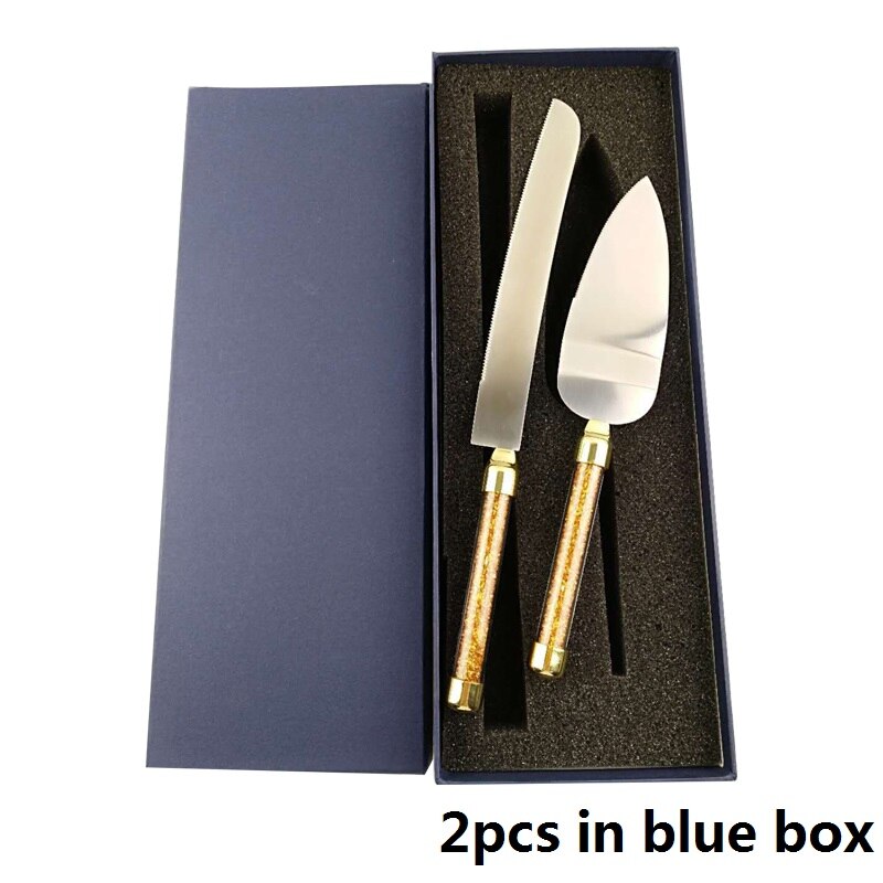  2pcs Wedding Cake Knife Server Set Stainless Steel Crystals Handle Cake Spatula Cutter Birthday Party Dinnerware Christmas: Dark Grey