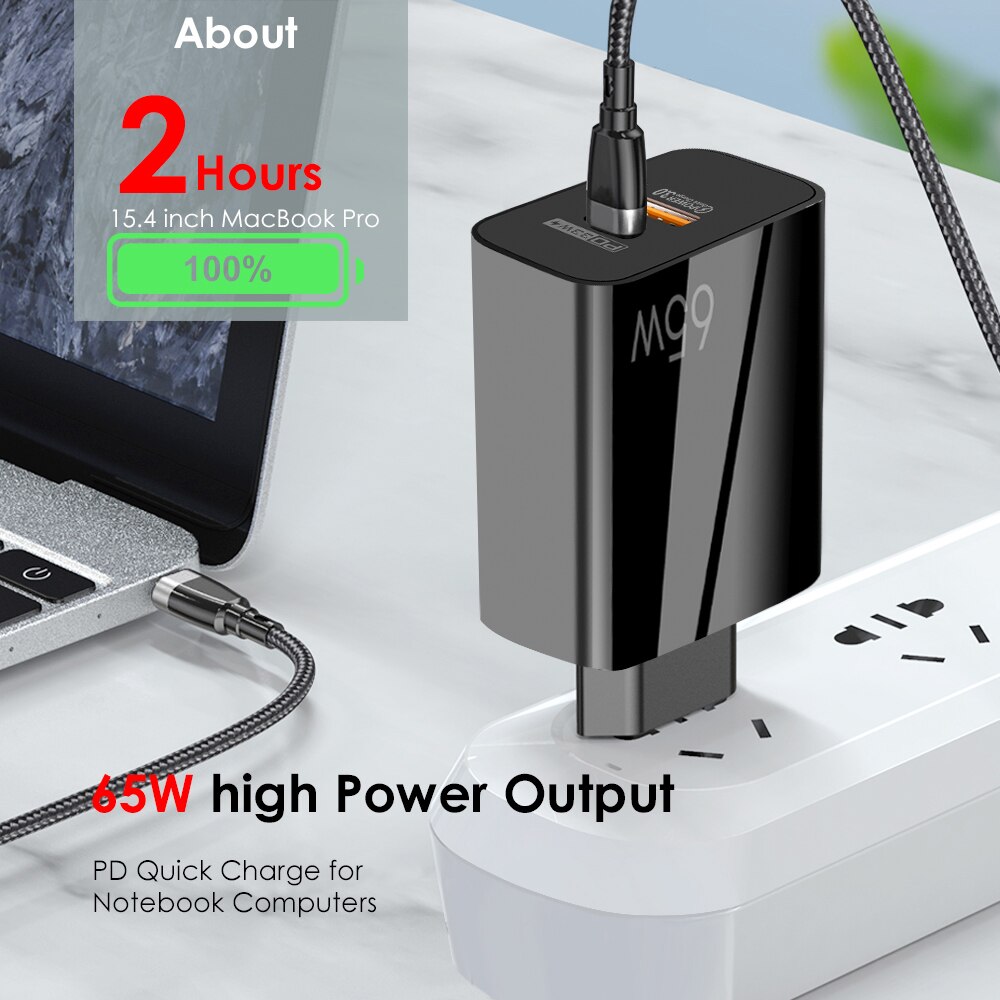Chargeur GaN 65W PD 3.0 USB type-c, Charge rapide, Portable, pour MacBook, ordinateur Portable, iPad, iPhone 13/12 Pro Max, Xiaomi, Samsung