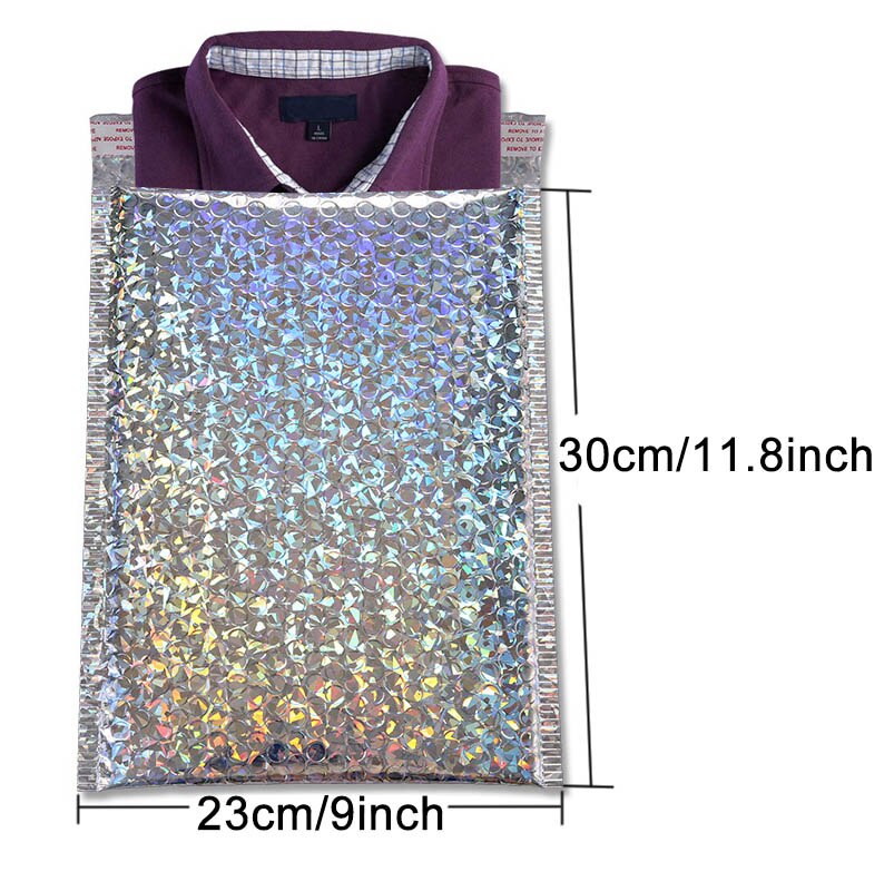 20 stk holografisk metallisk boble mailer emballage glamour farverige sølv nuancer folie pude polstrede konvolutter: 23 x 30cm