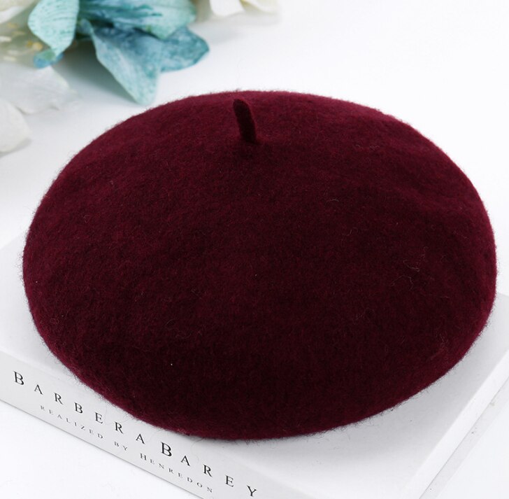 BUTTERMERE Women Wool Beret Hat Winter White Artistic Hats Ladies Solid Color Cashmere Soft Female French Painters Hats: Burgundy