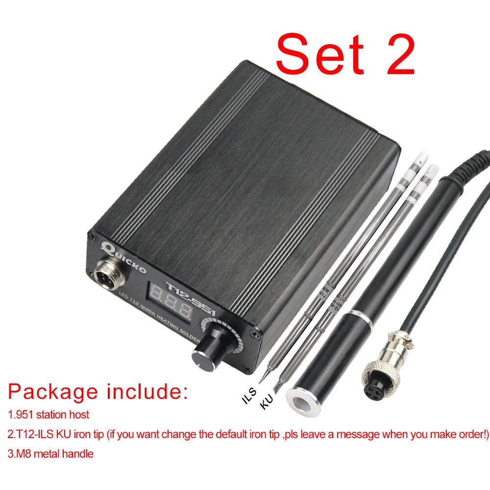 LED T12-951 Digital Controller Soldering Station Electronic solder Iron with M8 Metal handle and iron tips without power cable: SET2