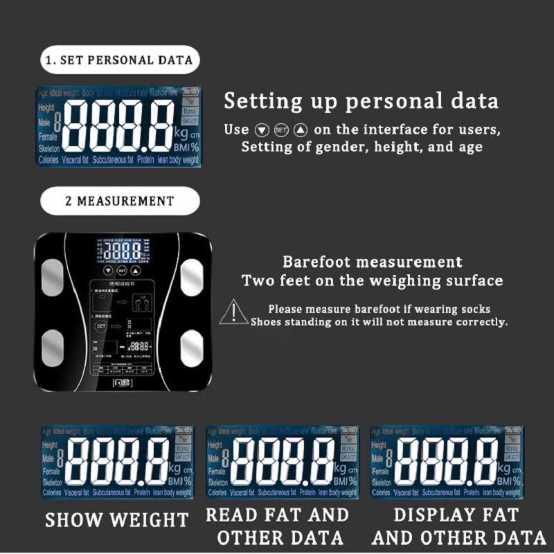 Body Fat Scale Electronic Smart Digital Bathroom Scale Body Composition Analyzer For Weight Body Fat Water BMI Muscle