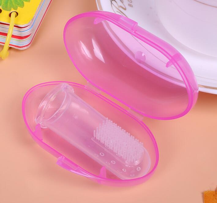 Baby Finger Toothbrush Silicon Toothbrush+Box Children Teeth Clear Soft Silicone Infant Tooth Brush Rubber Cleaning Baby Brush: Pink Set