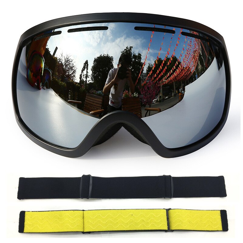 Large Spherical Big Vision Ski Goggles Double Layer Permanent Anti-fog Outdoor Ski Goggles Cocker Myopia: Black Frame   du yin pian